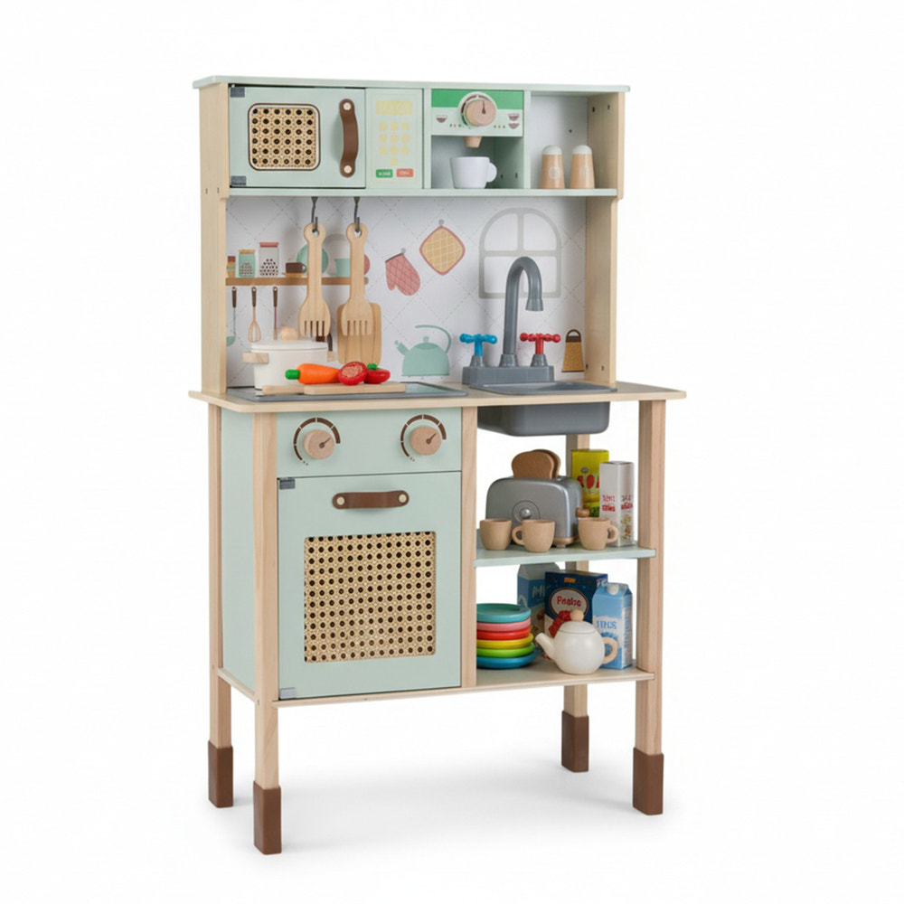 Wooden Play Kitchen for Kids with Lights and Sounds Retro Style With Accessories