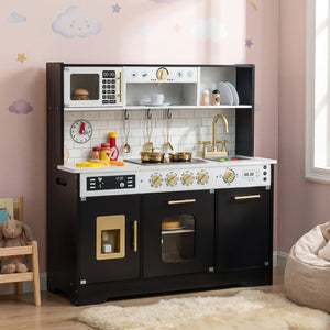 Wooden Play Kitchen for Kids with Realistic Lights and Sounds