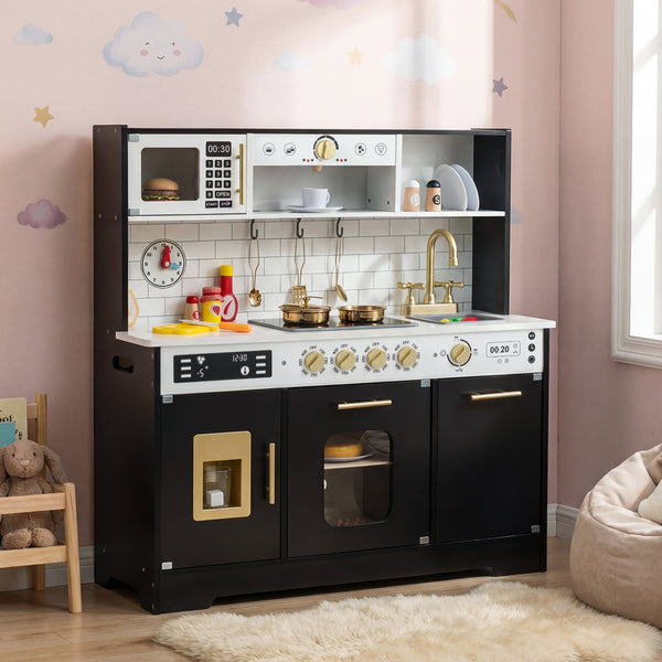 Wooden Play Kitchen for Kids with Realistic Lights and Sounds