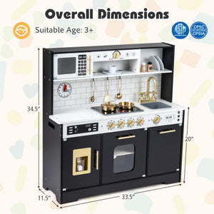 Wooden Play Kitchen for Kids with Realistic Lights and Sounds