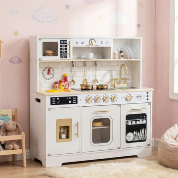 Wooden Play Kitchen for Kids with Realistic Lights and Sounds