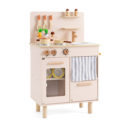 Wooden Play Kitchen for Kids Toddler Kitchen Playset with Stoves Faucet Sink