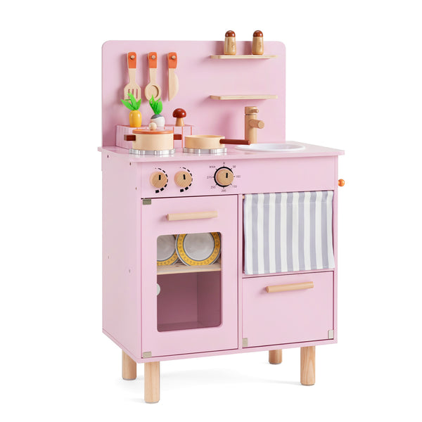 Wooden Play Kitchen for Kids Toddler Kitchen Playset with Stoves Faucet Sink