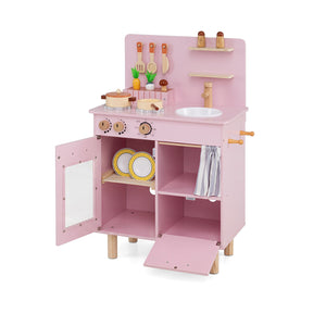 Wooden Play Kitchen for Kids Toddler Kitchen Playset with Stoves Faucet Sink