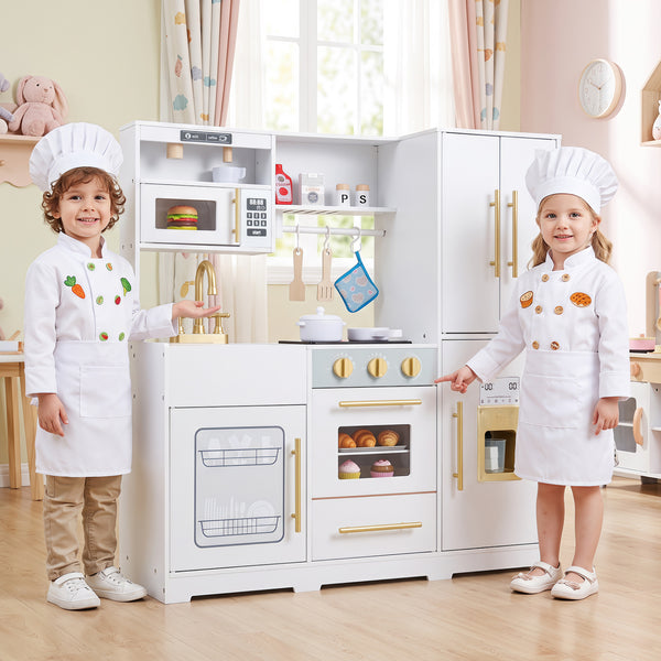 Wooden Play Kitchen with Lights & Sounds and Sink Stove Oven for Kids Ages 3+