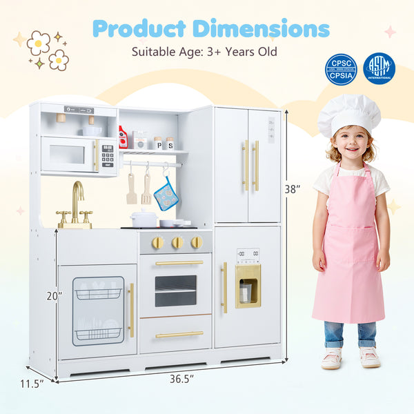Wooden Play Kitchen with Lights & Sounds and Sink Stove Oven for Kids Ages 3+