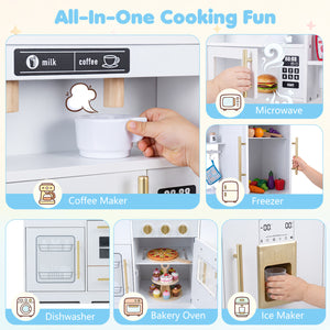 Wooden Play Kitchen with Lights & Sounds and Sink Stove Oven for Kids Ages 3+