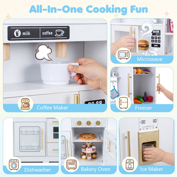 Wooden Play Kitchen with Lights & Sounds and Sink Stove Oven for Kids Ages 3+