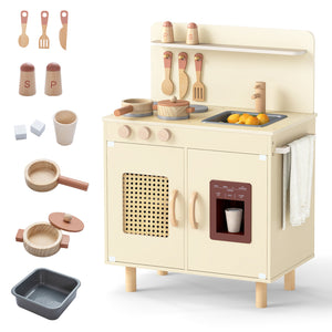 Wooden Pretend Kitchen Playset with Realistic Ice Maker
