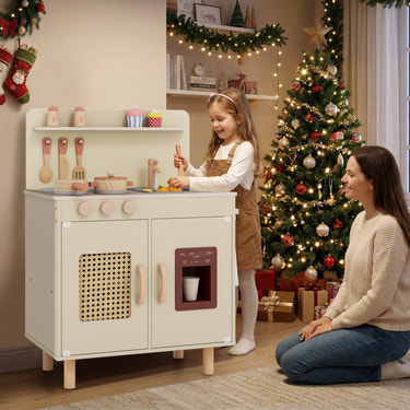 Wooden Pretend Kitchen Playset with Realistic Ice Maker