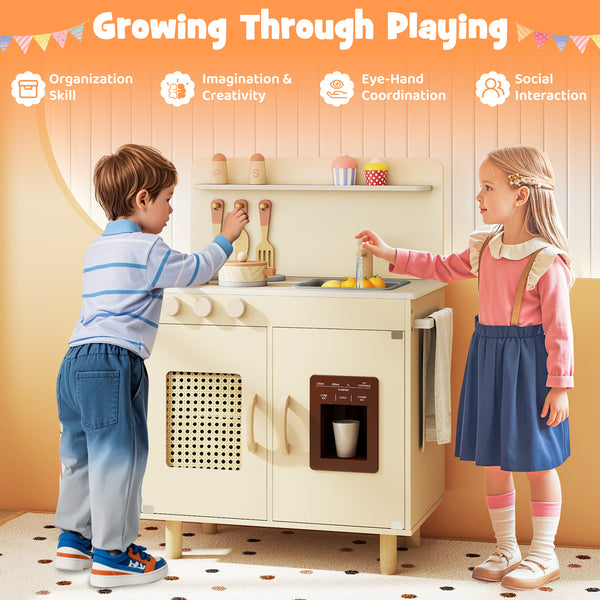 Wooden Pretend Kitchen Playset with Realistic Ice Maker