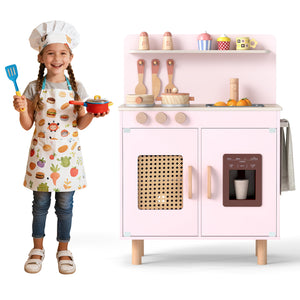 Wooden Pretend Kitchen Playset with Realistic Ice Maker