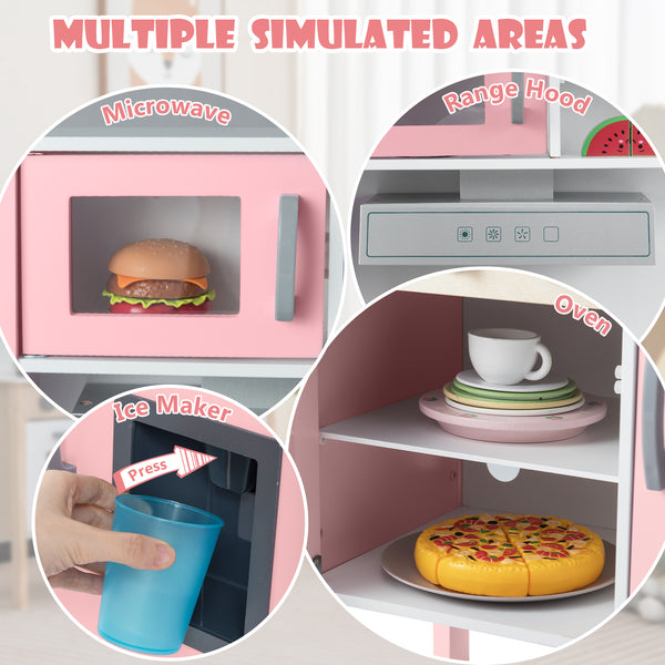 Wooden Pretend Play Kitchen Set for Toddlers - Realistic