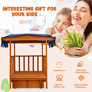 Kids Outdoor Wooden Retractable Sandbox with Cover and Built-in Wheels