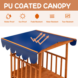Kids Outdoor Wooden Retractable Sandbox with Cover and Built-in Wheels