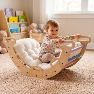 Wooden Rocking Climbing Arch with Cushion 3-in-1 Montessori Kids Climber Rocker