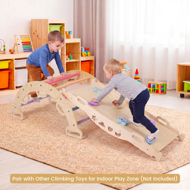 Wooden Rocking Climbing Arch with Cushion 3-in-1 Montessori Kids Climber Rocker