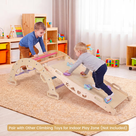 Wooden Rocking Climbing Arch with Cushion 3-in-1 Montessori Kids Climber Rocker