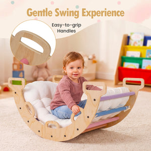 Wooden Rocking Climbing Arch with Cushion 3-in-1 Montessori Kids Climber Rocker