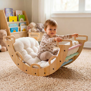 Wooden Rocking Climbing Arch with Cushion 3-in-1 Montessori Kids Climber Rocker