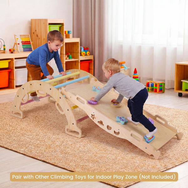 Wooden Rocking Climbing Arch with Cushion 3-in-1 Montessori Kids Climber Rocker