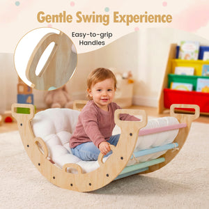 Wooden Rocking Climbing Arch with Cushion 3-in-1 Montessori Kids Climber Rocker