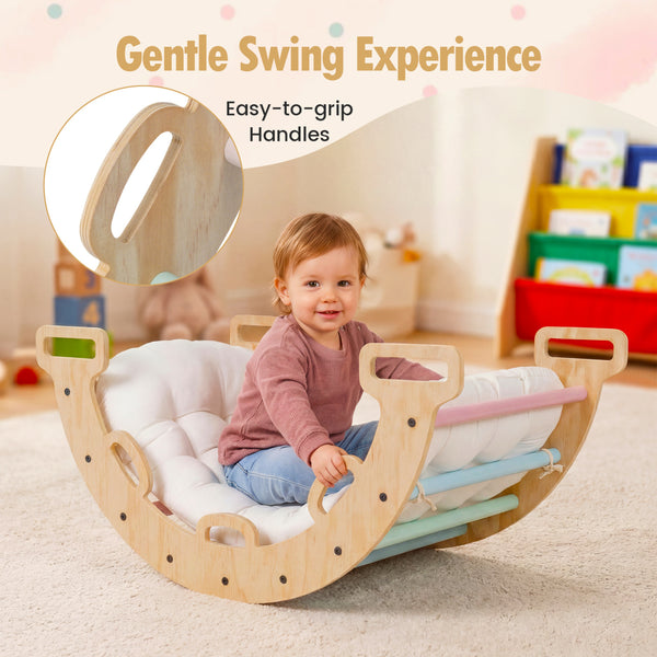 Wooden Rocking Climbing Arch with Cushion 3-in-1 Montessori Kids Climber Rocker