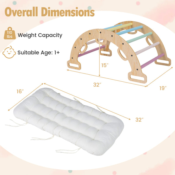 Wooden Rocking Climbing Arch with Cushion 3-in-1 Montessori Kids Climber Rocker