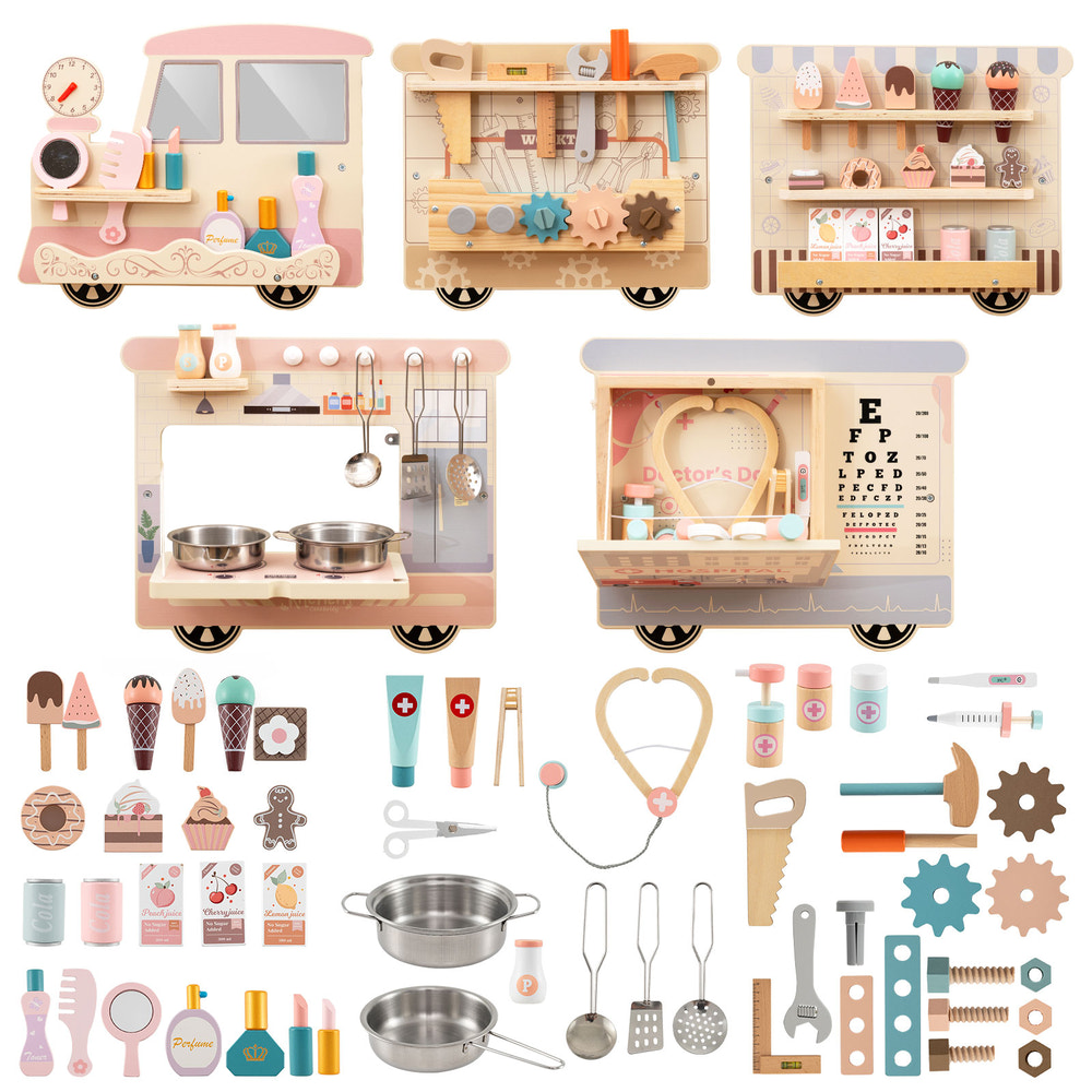 Wooden Sensory Wall Panel with Vanity and Tool Box - Realistic