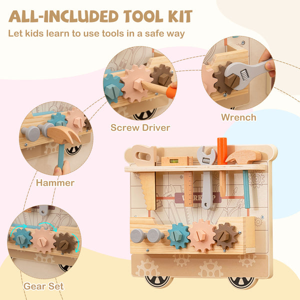 Wooden Sensory Wall Panel with Vanity and Tool Box - Realistic