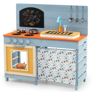 Wooden Toy Kitchen Playset with Removable Circulation Faucet and Cooking Accessories