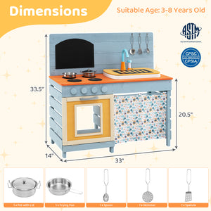 Wooden Toy Kitchen Playset with Removable Circulation Faucet and Cooking Accessories