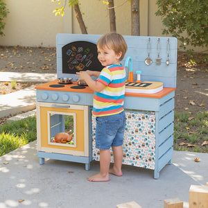 Wooden Toy Kitchen Playset with Removable Circulation Faucet and Cooking Accessories