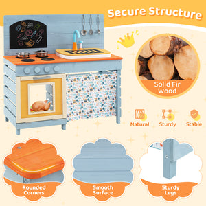 Wooden Toy Kitchen Playset with Removable Circulation Faucet and Cooking Accessories