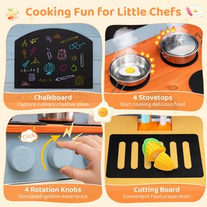 Wooden Toy Kitchen Playset with Removable Circulation Faucet and Cooking Accessories