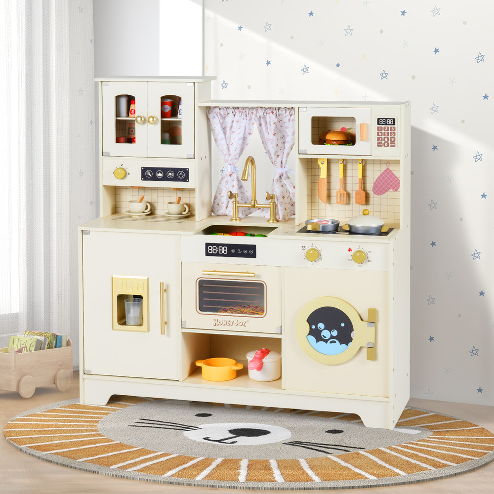 Wooden Toy Kitchen Playset with 14 Accessories for Aged 3+ Years