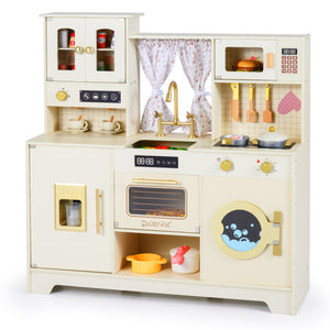 Wooden Toy Kitchen Playset with 14 Accessories for Aged 3+ Years
