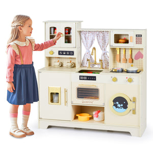 Wooden Toy Kitchen Playset with 14 Accessories for Aged 3+ Years