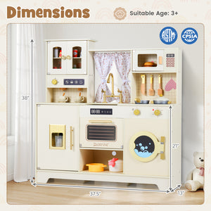 Wooden Toy Kitchen Playset with 14 Accessories for Aged 3+ Years