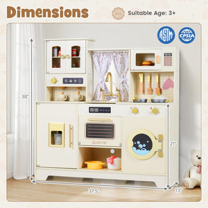 Wooden Toy Kitchen Playset with 14 Accessories for Aged 3+ Years-Beige