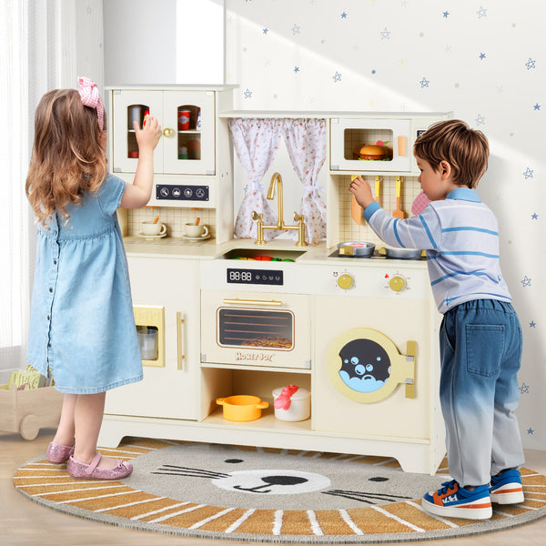 Wooden Toy Kitchen Playset with 14 Accessories for Aged 3+ Years
