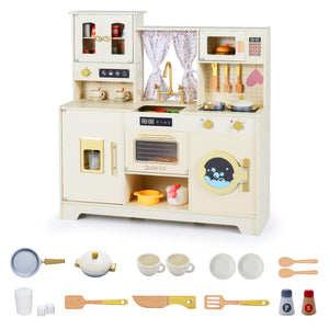 Wooden Toy Kitchen Playset with 14 Accessories for Aged 3+ Years