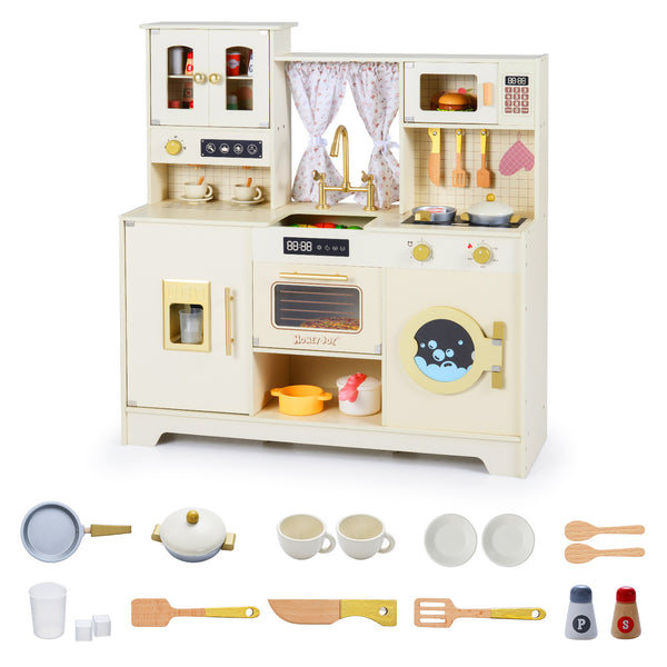 Wooden Toy Kitchen Playset with 14 Accessories for Aged 3+ Years
