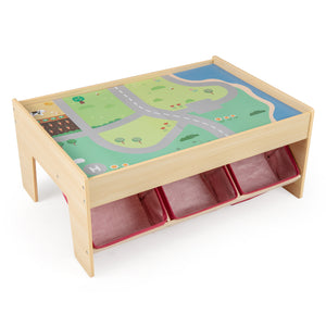 Wooden Train Set Table Kids Multipurpose Activity Play Table with 2 Reversible Tabletops-Red