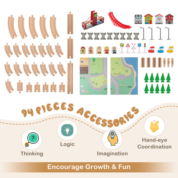 Wooden Train Set Table Kids Multipurpose Activity Play Table with 2 Reversible Tabletops-Red