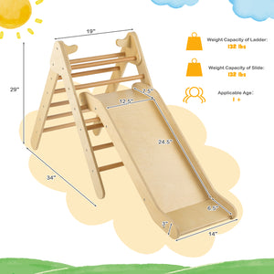 2-in-1 Wooden Triangle Climber Set with Gradient Adjustable Slide