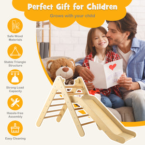 2-in-1 Wooden Triangle Climber Set with Gradient Adjustable Slide