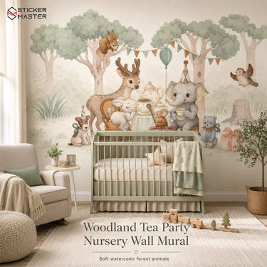 Woodland Tea Party Nursery Wall Mural for Kids Room Wallpaper