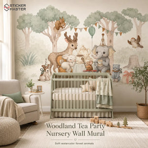 Woodland Tea Party Nursery Wall Mural for Kids Room Wallpaper