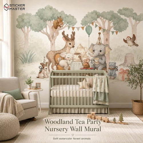 Woodland Tea Party Nursery Wall Mural for Kids Room Wallpaper